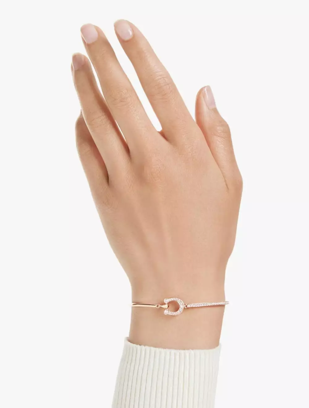 Symbolica bangle, Pavé, Horse shoe, White, Rose gold-tone plated