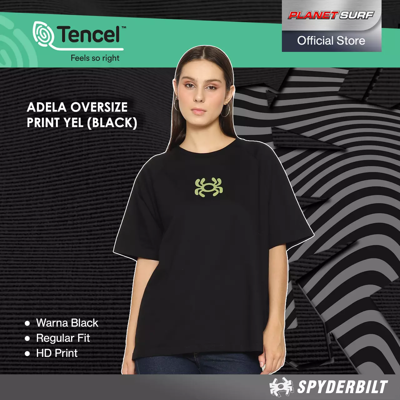 Spyderbilt Kaos Lengan Pendek Wanita Adela Oversize Print Yel Planet Surf