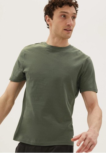 Marks & Spencer green Slim Fit Pure Cotton Crew Neck T-Shirt 2FB0CAA8E464ABGS_1