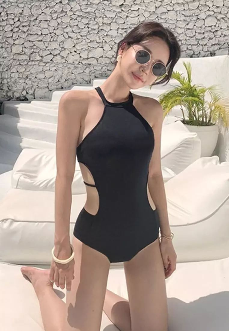 Retro Solid Color Belly Cover One-Piece Swimsuit A21071417