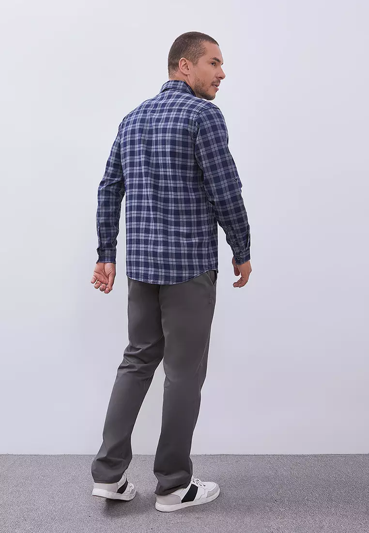 MANZONE - Kemeja Lengan Panjang Pria Jasper Modern Fit - Navy Warna Navy