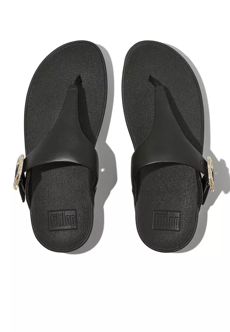 FitFlop LULU Crystal-Buckle Leather Toe-Post Sandals - Black (HN9-001)