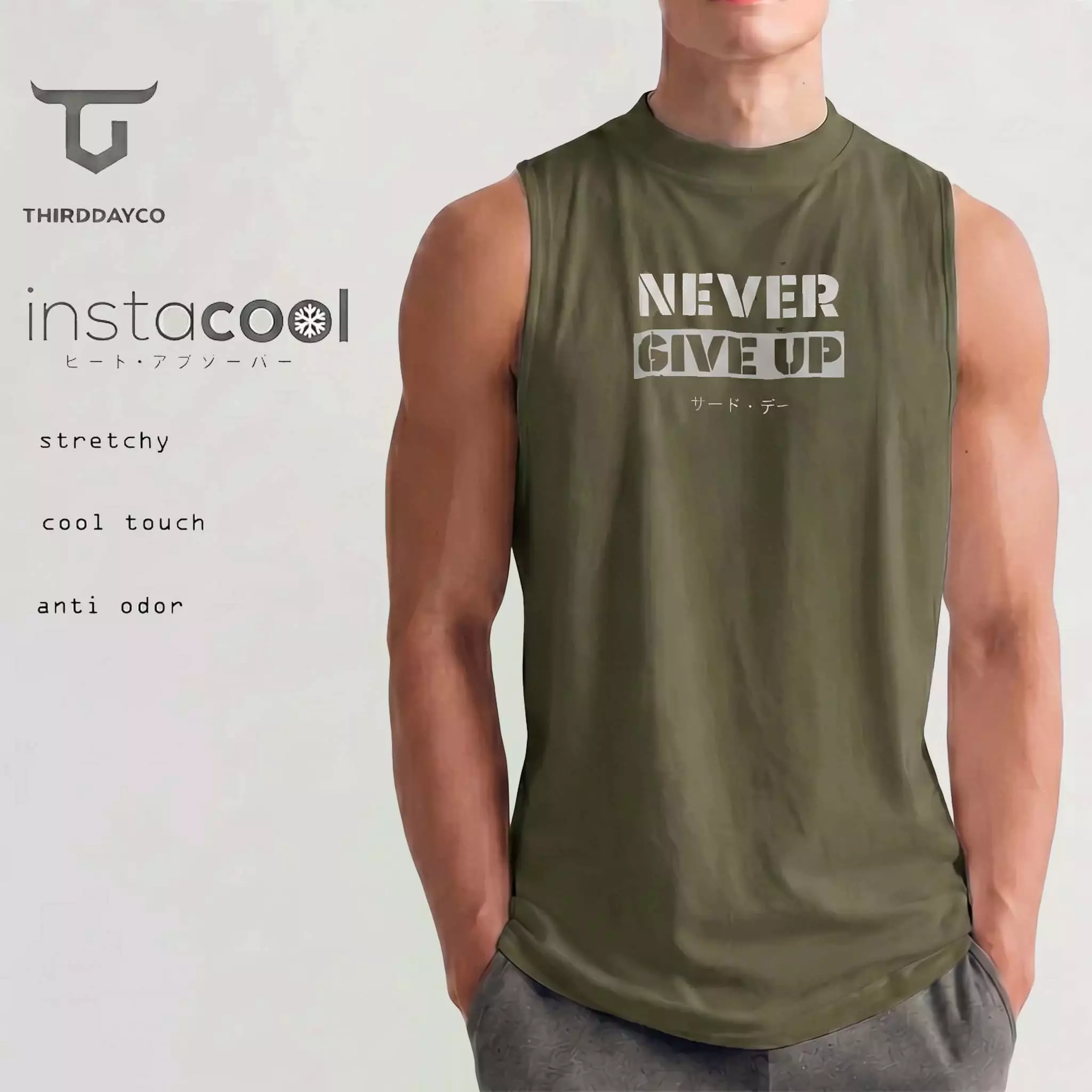 THIRDDAY Kaos Kutung Tank Top Instacool "never give up" army MTY20