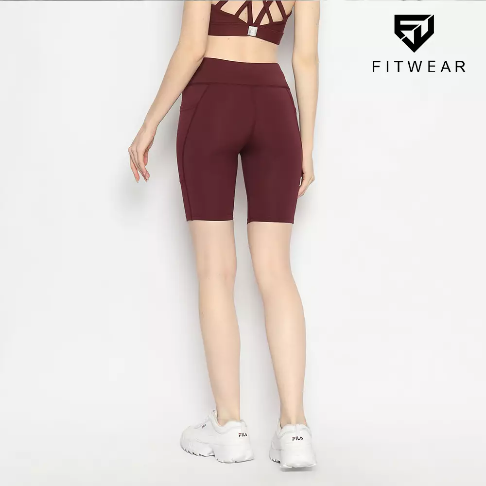 Fitwear - Celana / Legging Pendek Olahraga Wanita KARINA BASIC POCKET MEDIUM WAIST - BURGUNDY