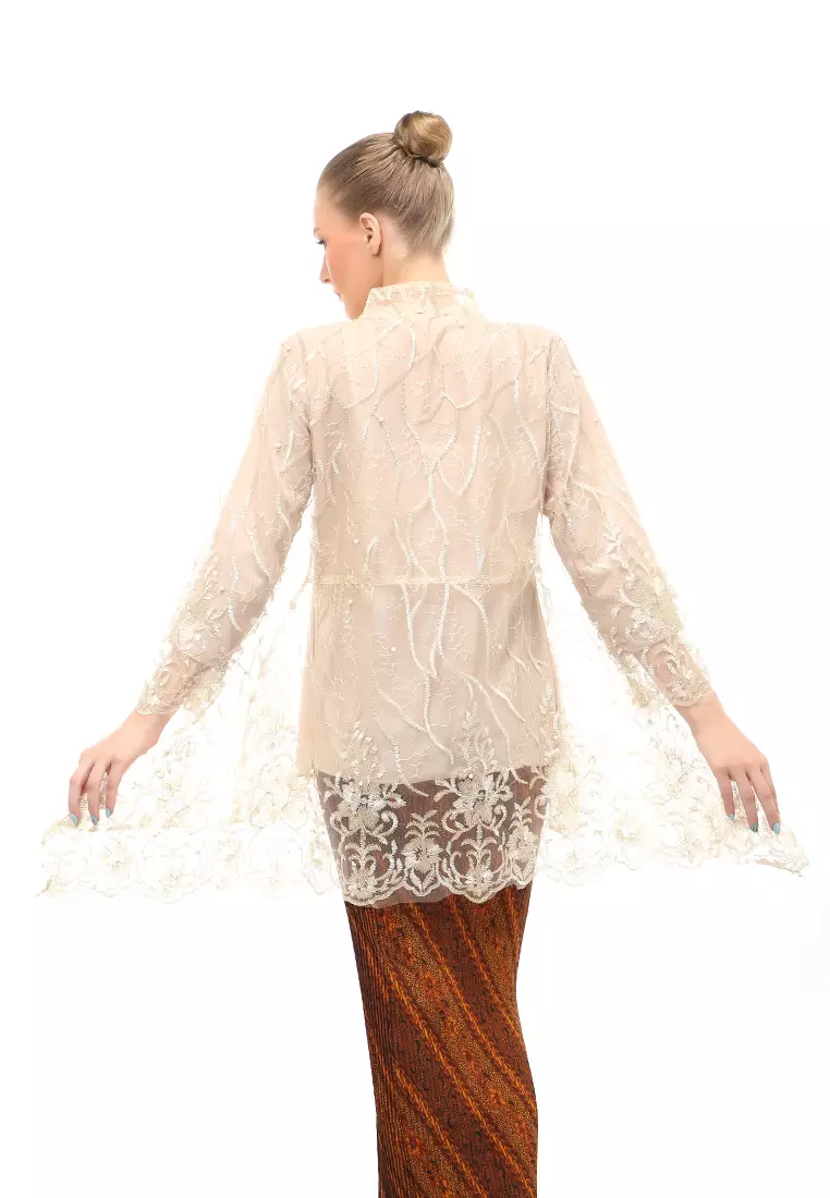 Kebaya Tunik Atasan Wanita Design Tulle Premium Quality - Coklat Susu