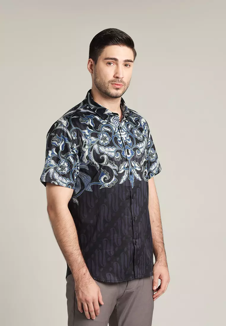 MOC - Kemeja Batik Pria Lengan Pendek Indrayana - Black
