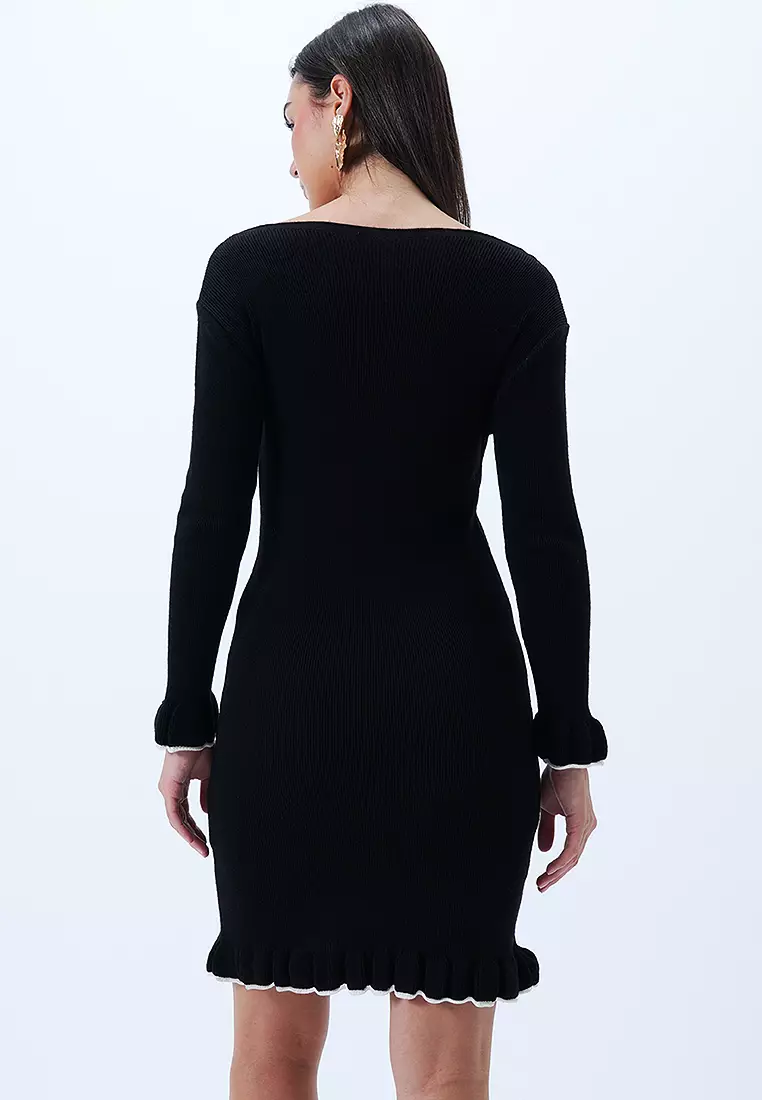 Boat Neck Knit Mini Dress