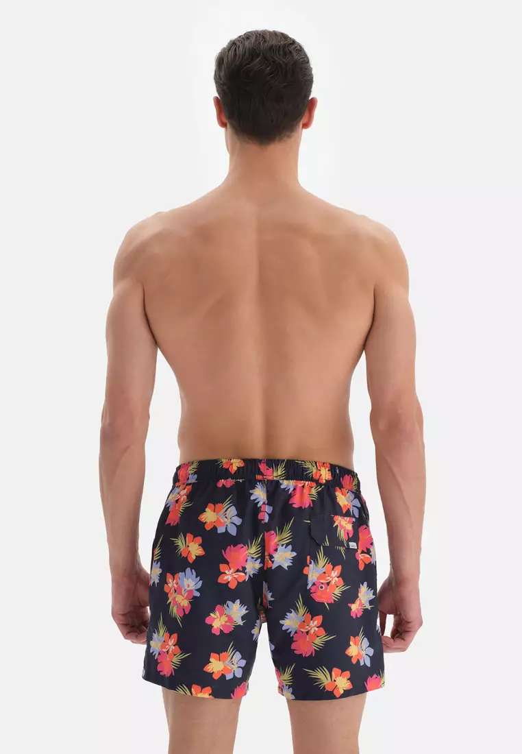 Navy Blue Shorts, Floral Printed, Short Leg, Swimwear for Men