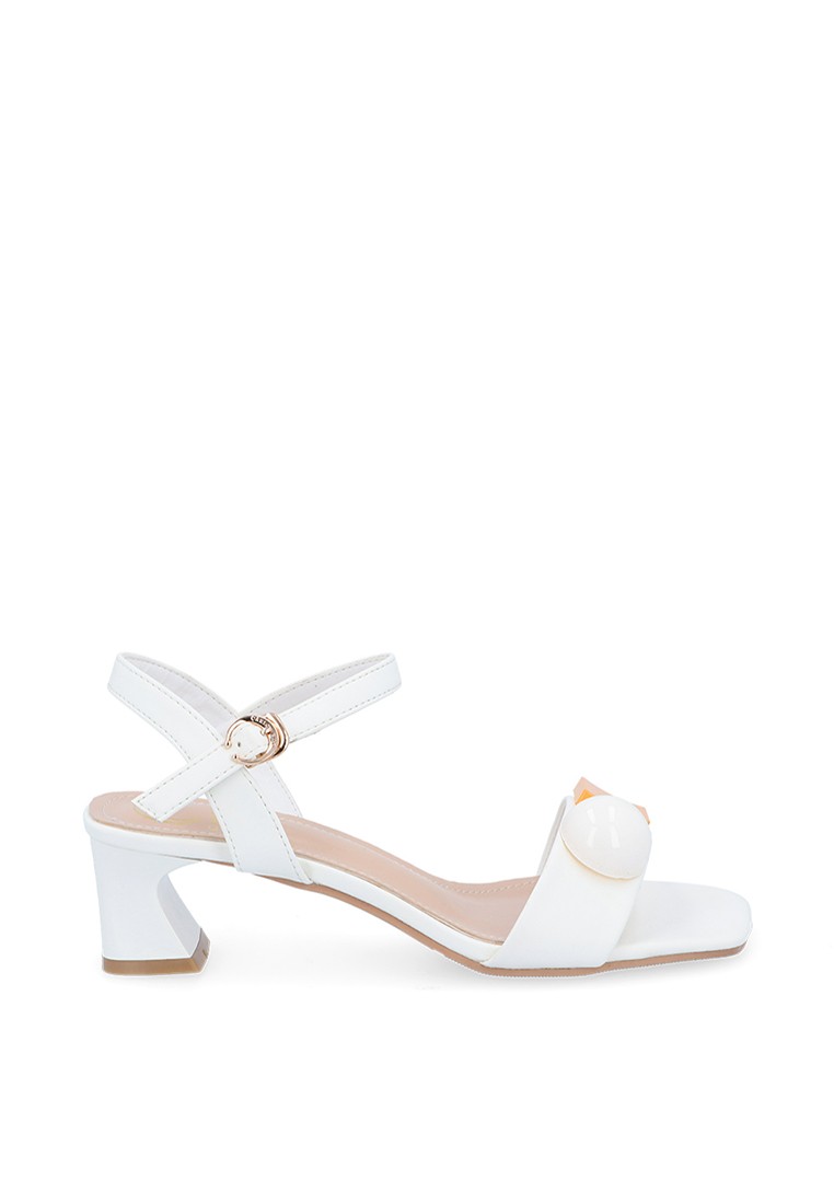 White Geometric Heel Sandals