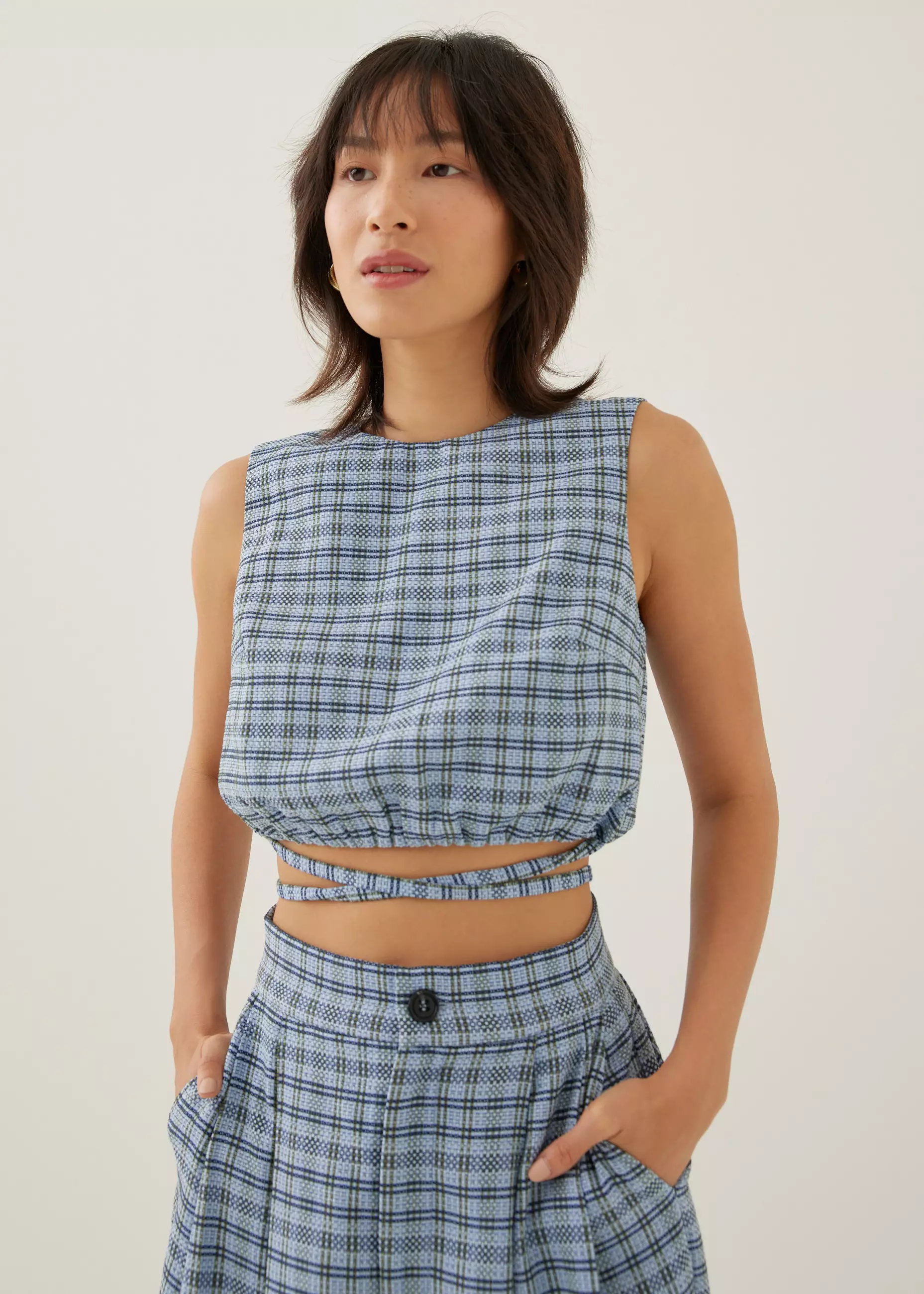 Atasan Wanita - Larson Textured Gingham Crop Top