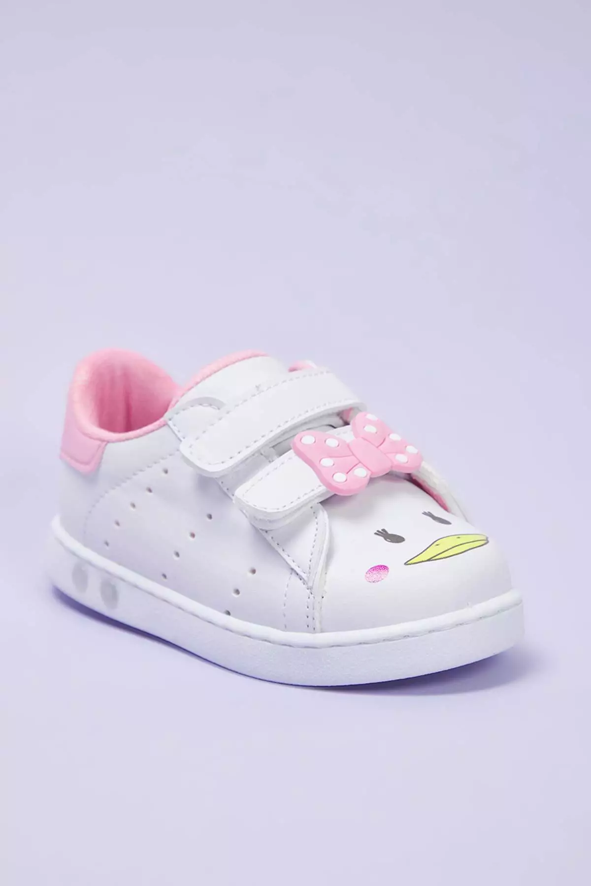 White Bow Detail Double Velcro Big/Little Girls Kids Children Sport Shoes Takss25Sn00064