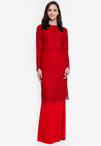 Belle Lace Kurung from Syaiful Baharim in Red