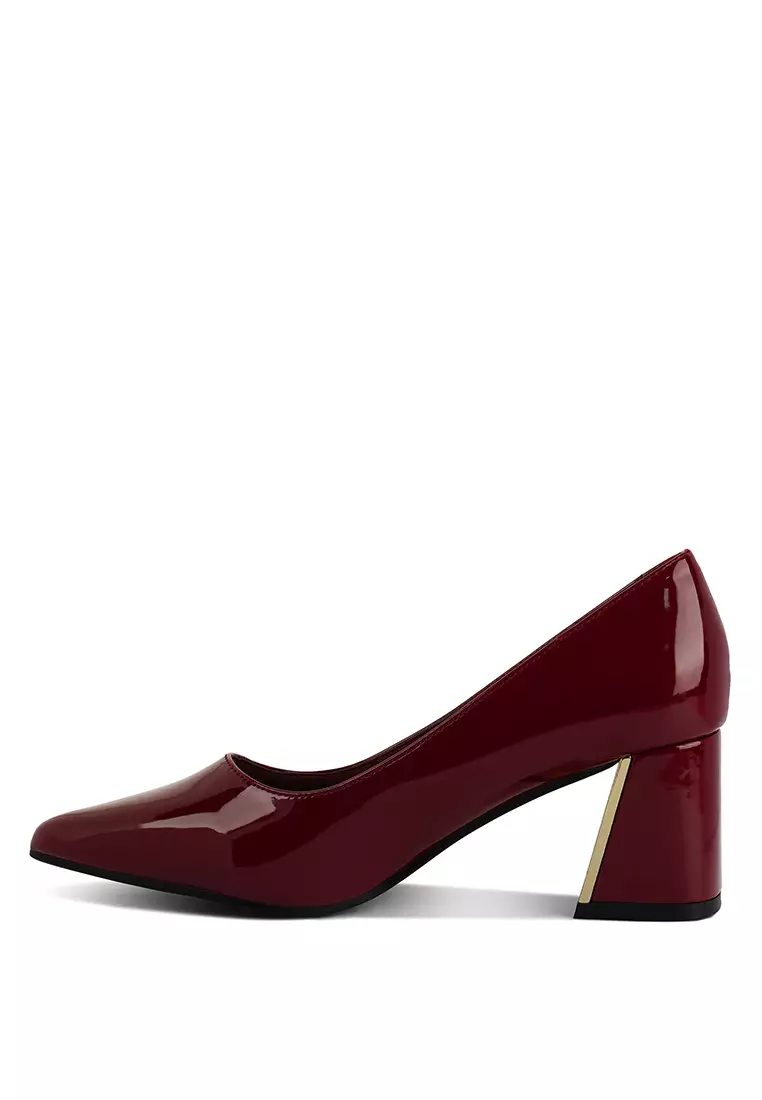 Buy London Rag Burgundy Metallic Accent Block Heel Pumps 2023 Online ...