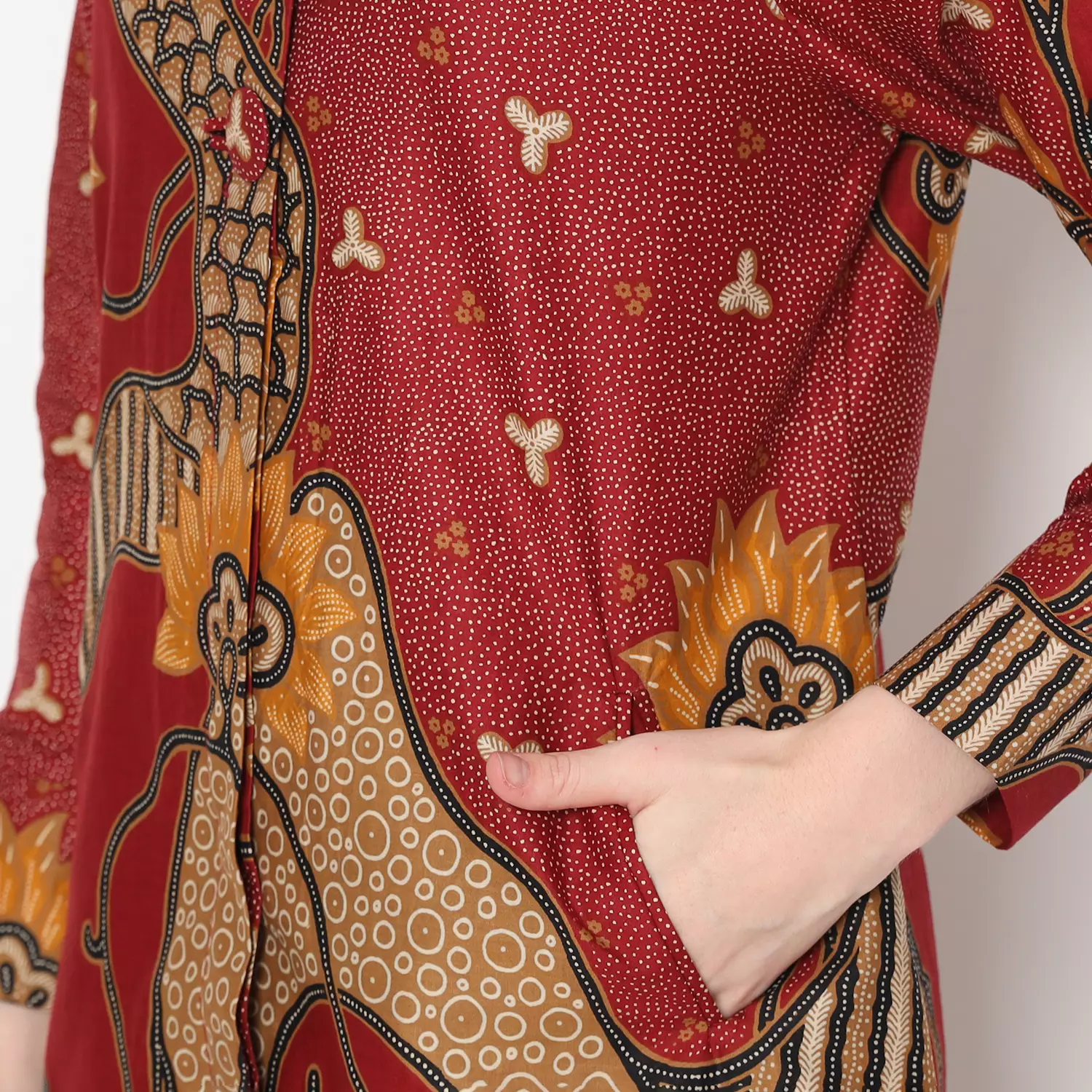 Tunik Batik Wanita Modern Tunik Kancing Lengan Panjang Warna Abu Motif Manikya