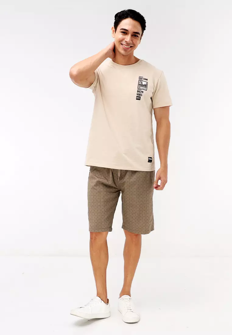 Round Neck Streaky Short Sleeves T-Shirt