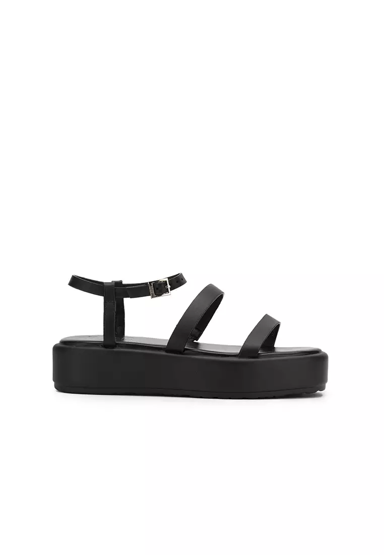 Wedge sandals black leather outlet