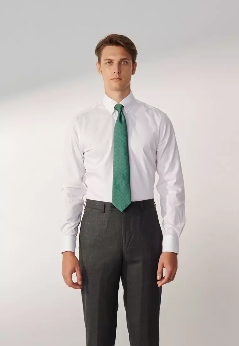 #米蘭系列 白色方格紋理標準版襯衫