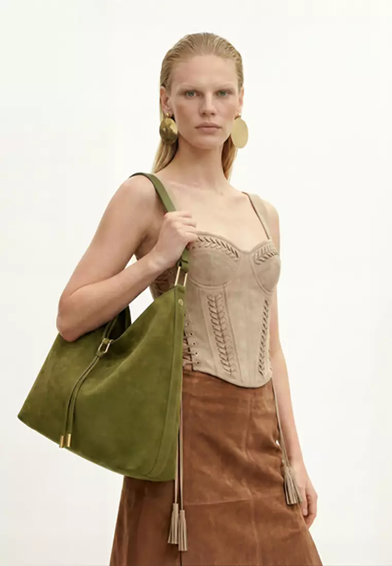 Aria Faux Suede Shoulder Bag - Olive