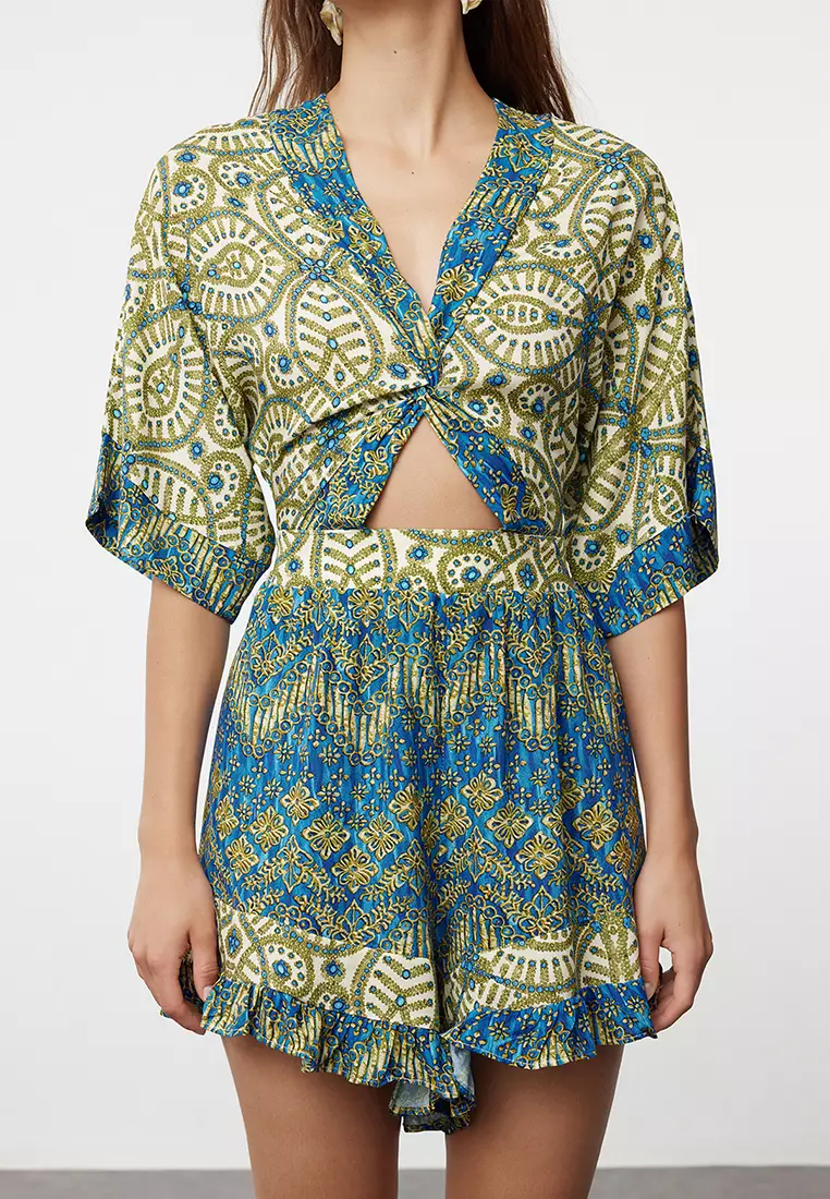 Ethnic Patterned Woven Cut Out/Window Beach Jumpsuit