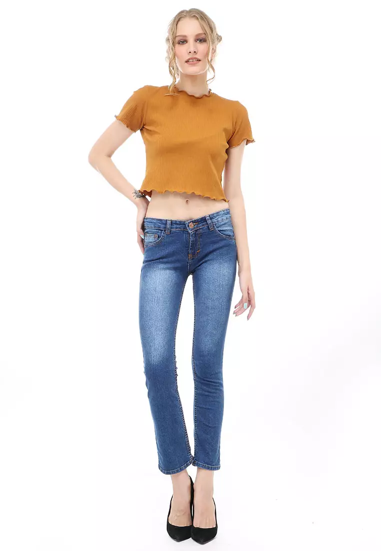 Jourel Long Pants Celana Panjang Jeans Cutbray Wanita Material Denim ORIGINAL - Blue