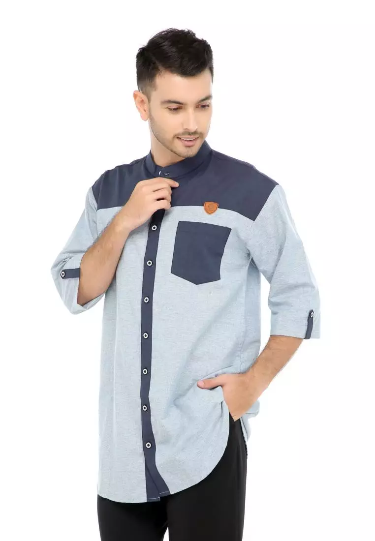 Baju Koko Gamis Muslim Pria Luqman - Biru