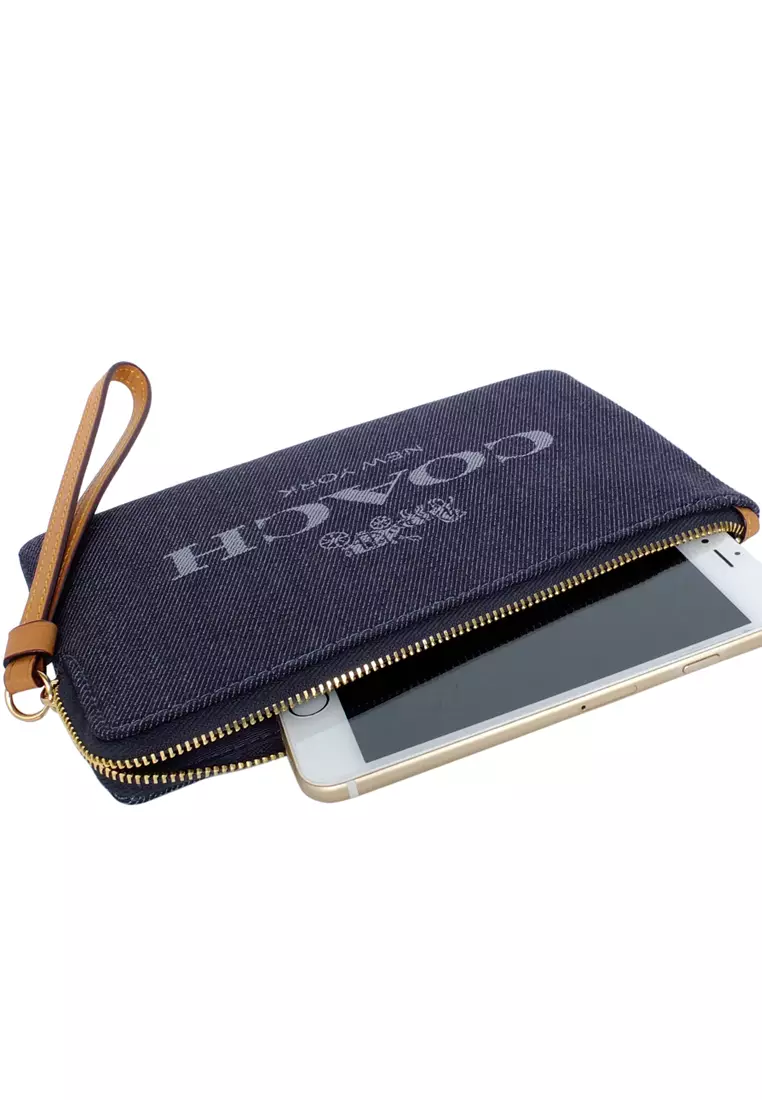 Coach top denim wristlet