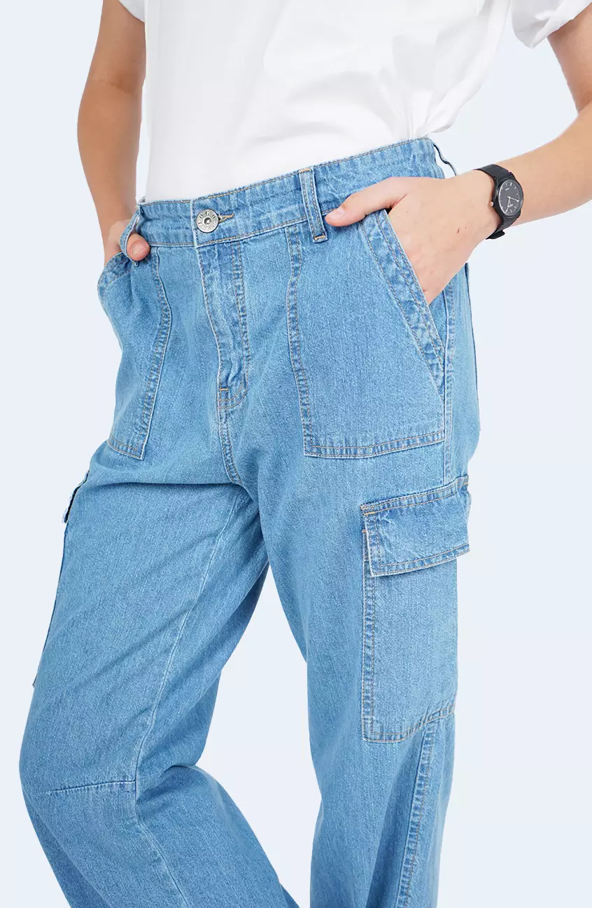 Celana Cargo Wanita Misha Medium Blue