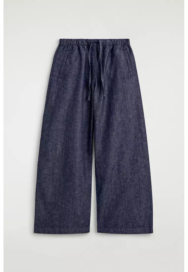 DENIM WIDE-LEG DRAWSTRING TROUSERS