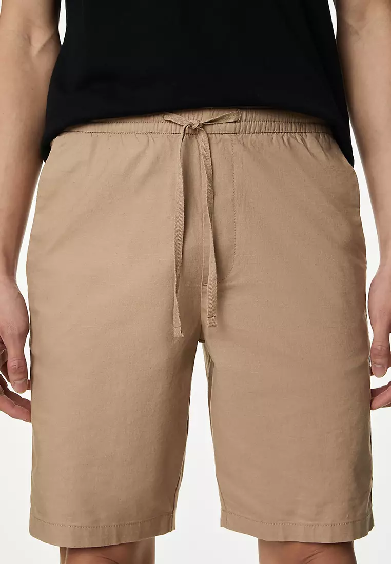 Linen Blend Elasticated Waist Stretch Shorts