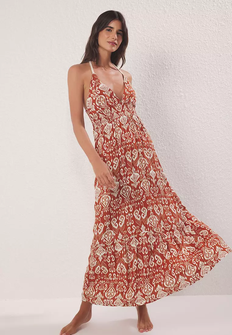 Ethnic Patterned Maxi Woven Beach Dress Tbess25El00109