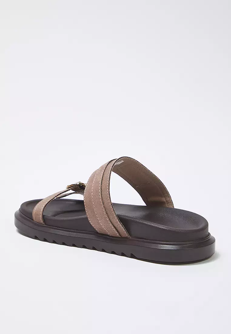 Mink Double Buckle Brown Thick Sole Women's Slippers Takaw25Te00009