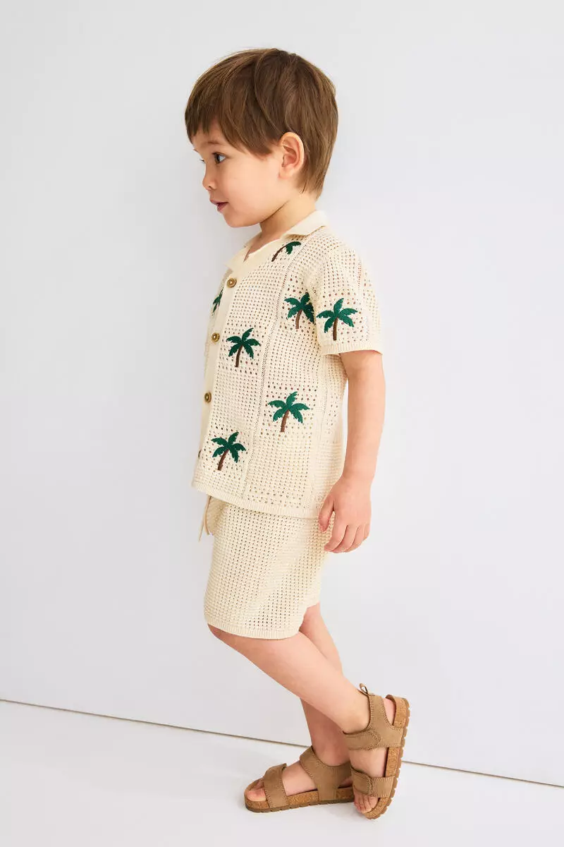 2-piece hole-knit cotton set