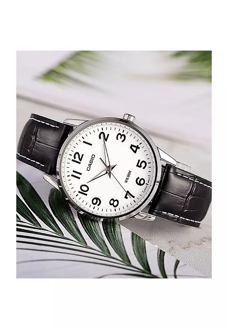 Couple Analog Watch MTP/LTP-1303L-7B Black Leather Strap