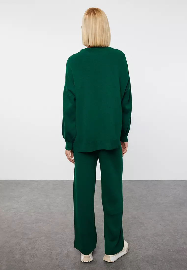 Emerald Green Balloon Sleeve Trousers Knitwear Set