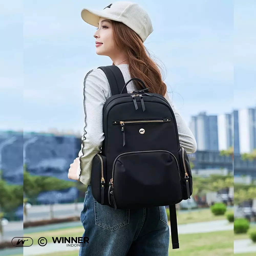 WINNER Tas Ransel Laptop 14 inch Oxford Anti-Air Backpack Korean Style (T14-012) - Warna Hitam 14 inch