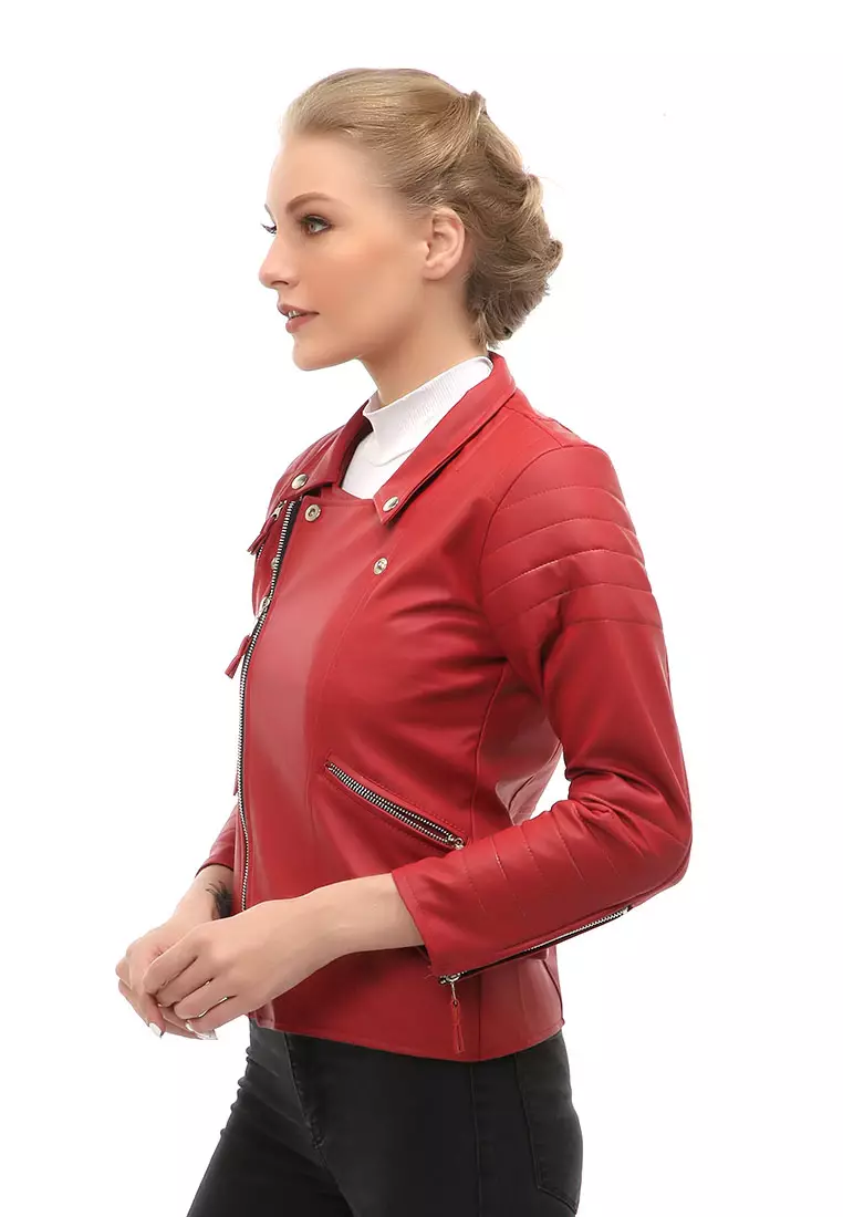 Glenice Jacket Outer Wanita Lengan Panjang Windproof Zipper Pocket Material Leather ORIGINAL