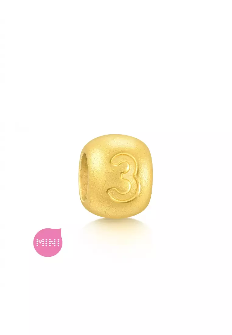 999 24K Solid Gold Number Three Charm 93668C (Bracelet not included)
