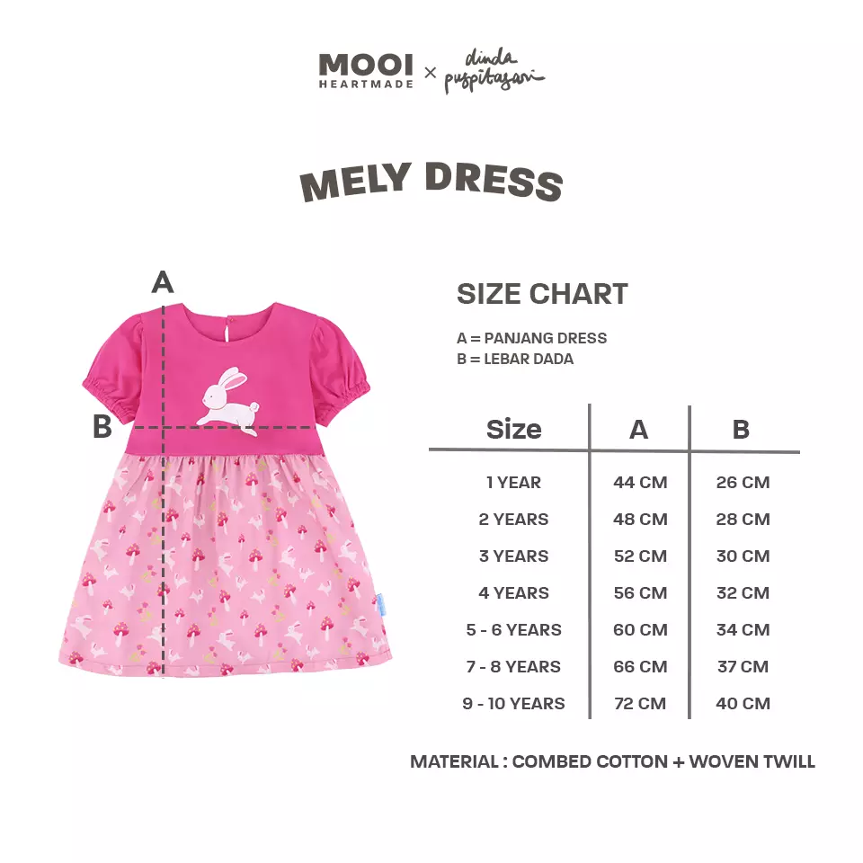 Mooi X Dinda Puspitasari Dress Anak Perempuan Mely Dress - Pink Berry