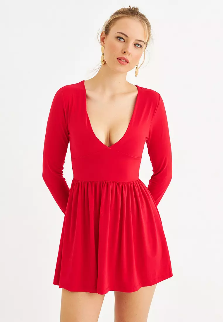 V Neck Mini Dress