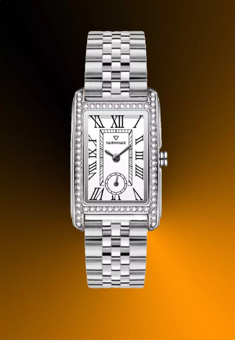 Ladies Stainless Steel Quartz Watch, Stainless Steel Bracelet + Free Orange Leather Strap