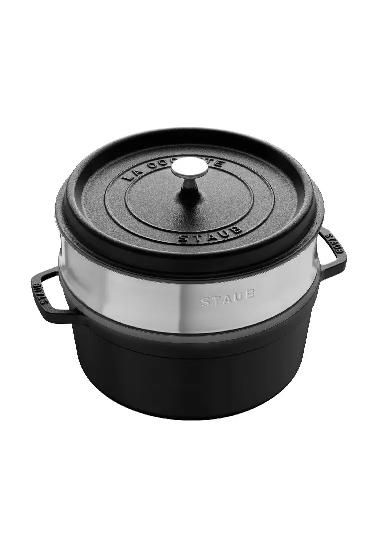 Buy STAUB Staub Cast Iron 26cm Round Cocotte With Steamer Insert Black