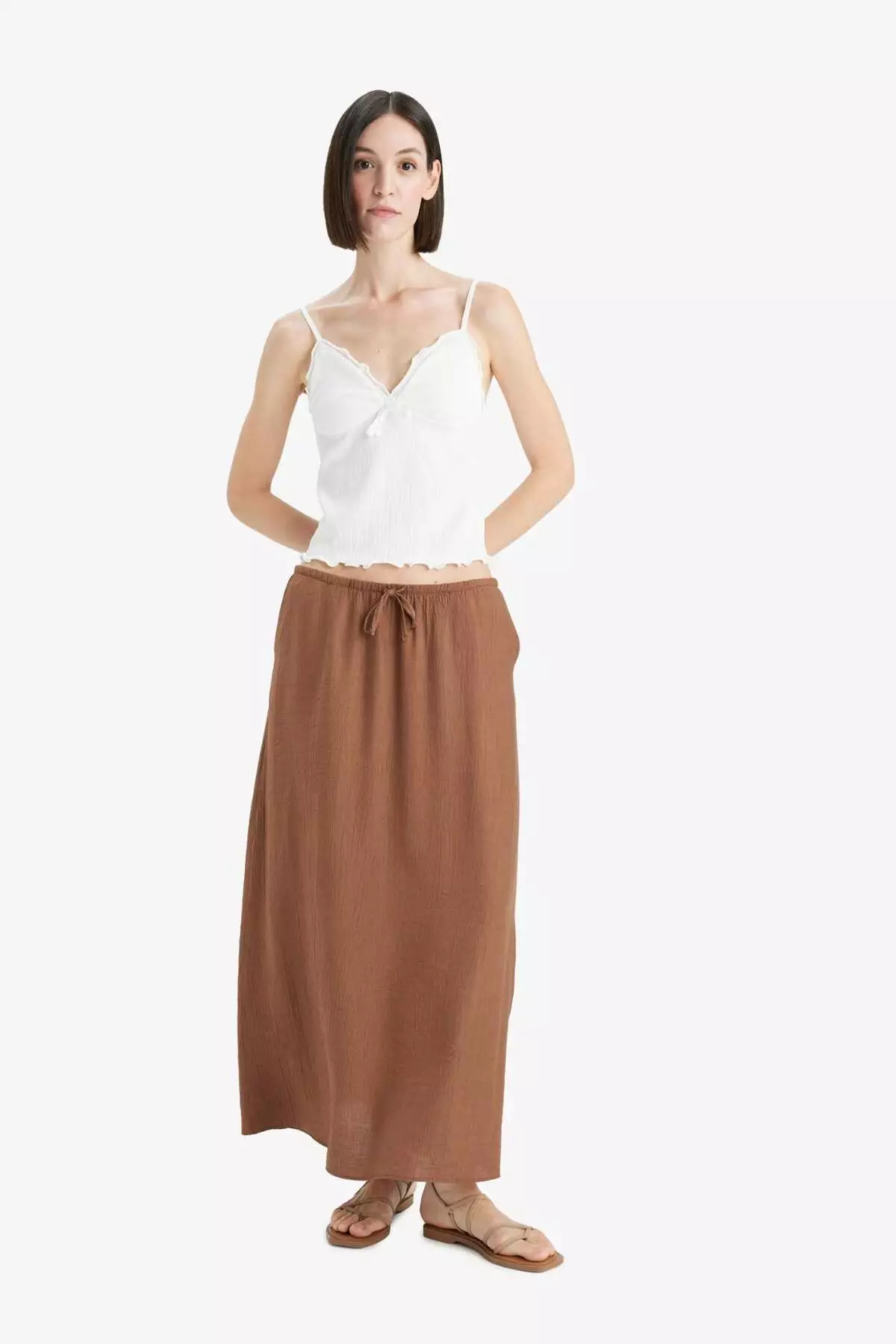 A-Line Regular Waist Crinkle Fabric Midi Skirt F6501Ax25Sm