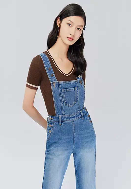 One-Piece Denim Pants with Suspenders