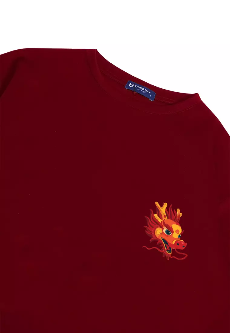 MTQ71 kaos oversize bahan tebal scuba 215gsm imlek sinciah dragon dakir merah maroon