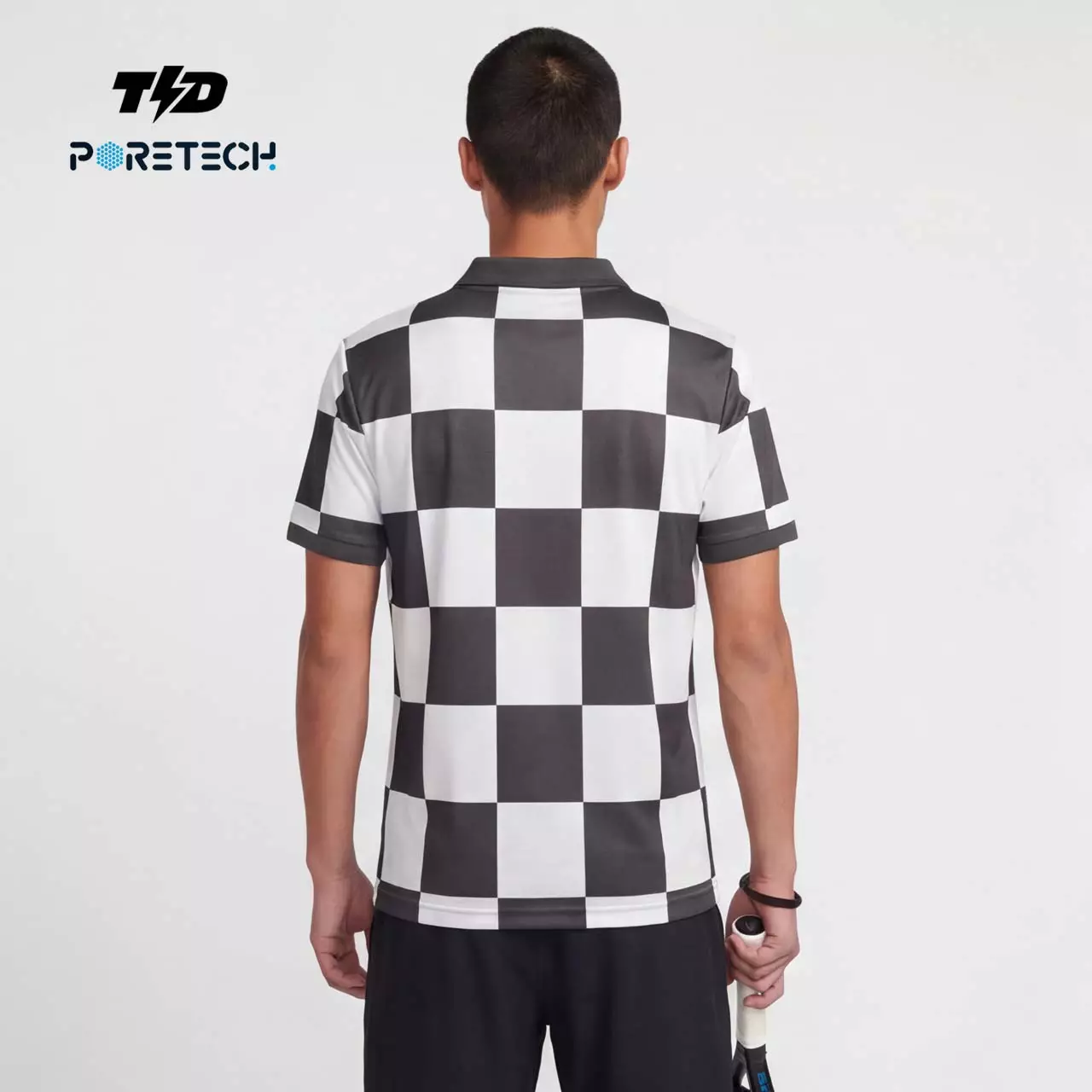 TDACTIVE Jersey Padel Pria Kaos Polo Olahraga Pria PoreTech Adem Seperti Katun Cepat Kering Padel Tenis Badminton - Checkerboard Abu MSB78