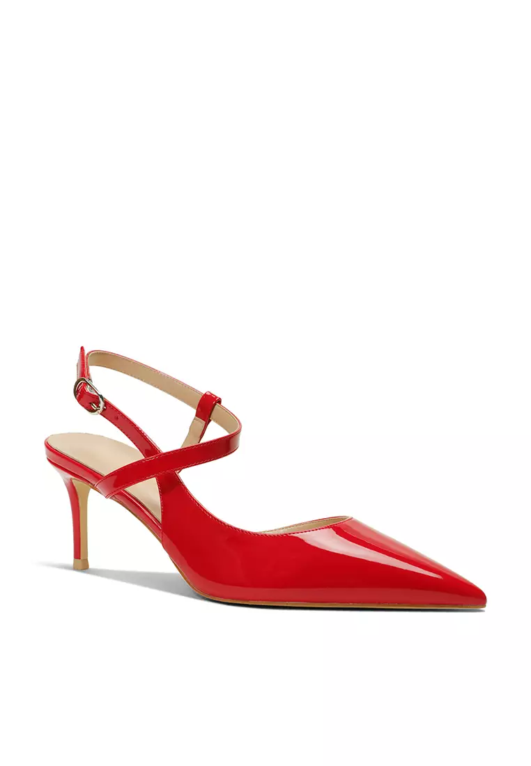 6CM Patent Leather Pointed Slingback Mid Heels HZL279