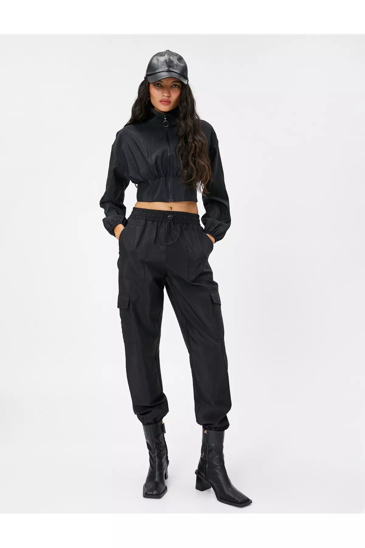 Stand Up Collar Crop Parachute Jacket