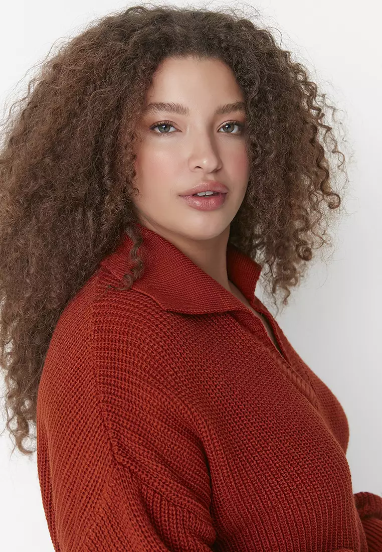 Plus Size Shirt Collar Knitwear Sweater