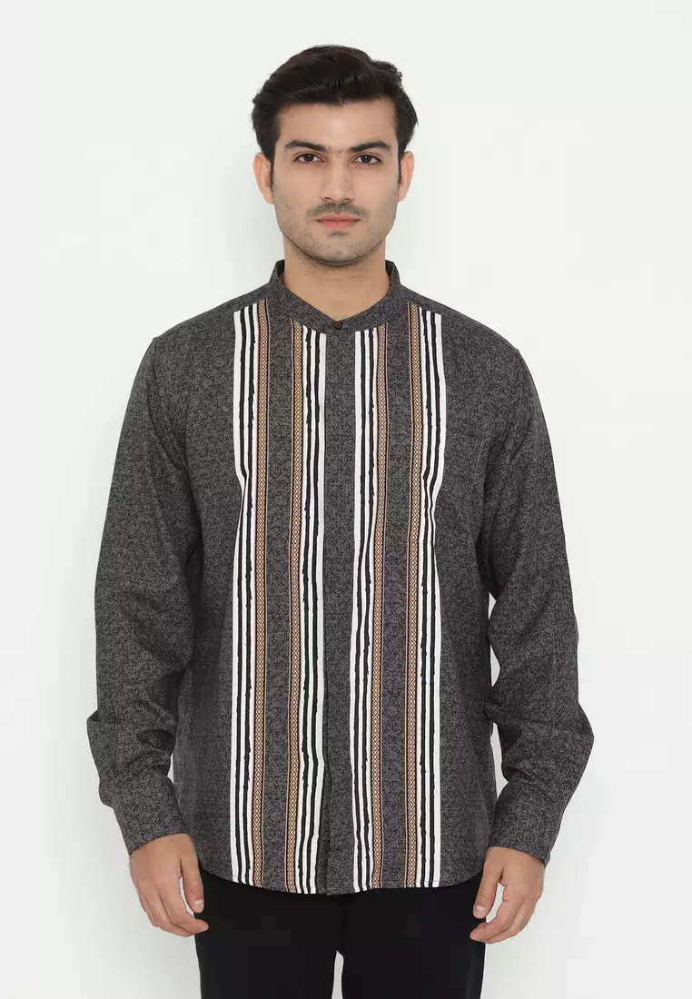 POLICE Kemeja Koko Printing Cotton Soft Regular Fit Lengan Panjang Pria