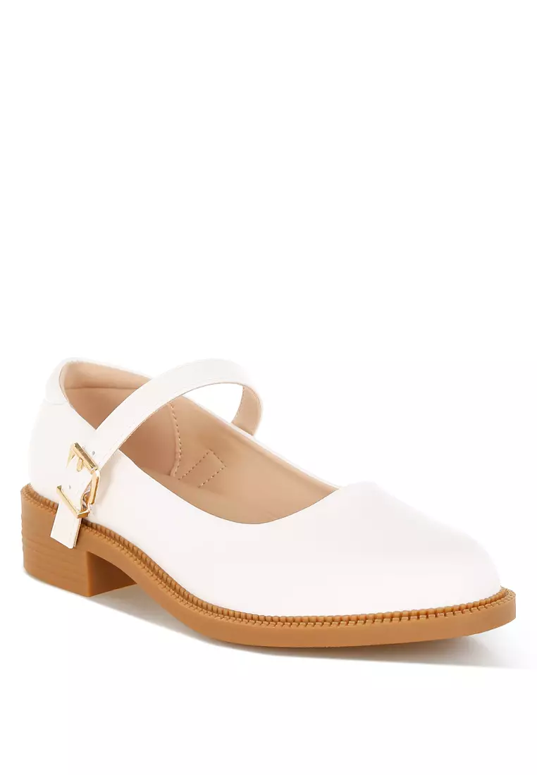 Faux Leather Mary Jane Shoes in White